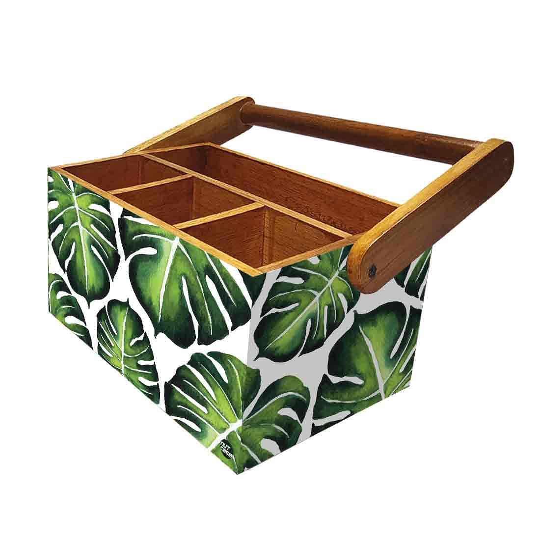 Spoon and Fork Holder for Restaurant With Handle - Monstera Leaves - Image 5