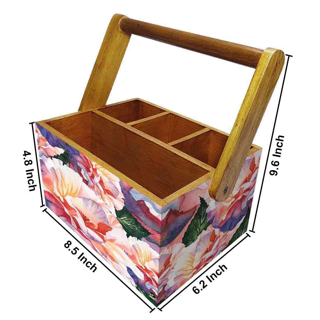 Cutlery Holder for Table Stand With Handle Spoons Napkin Organizer - Floral - Image 3