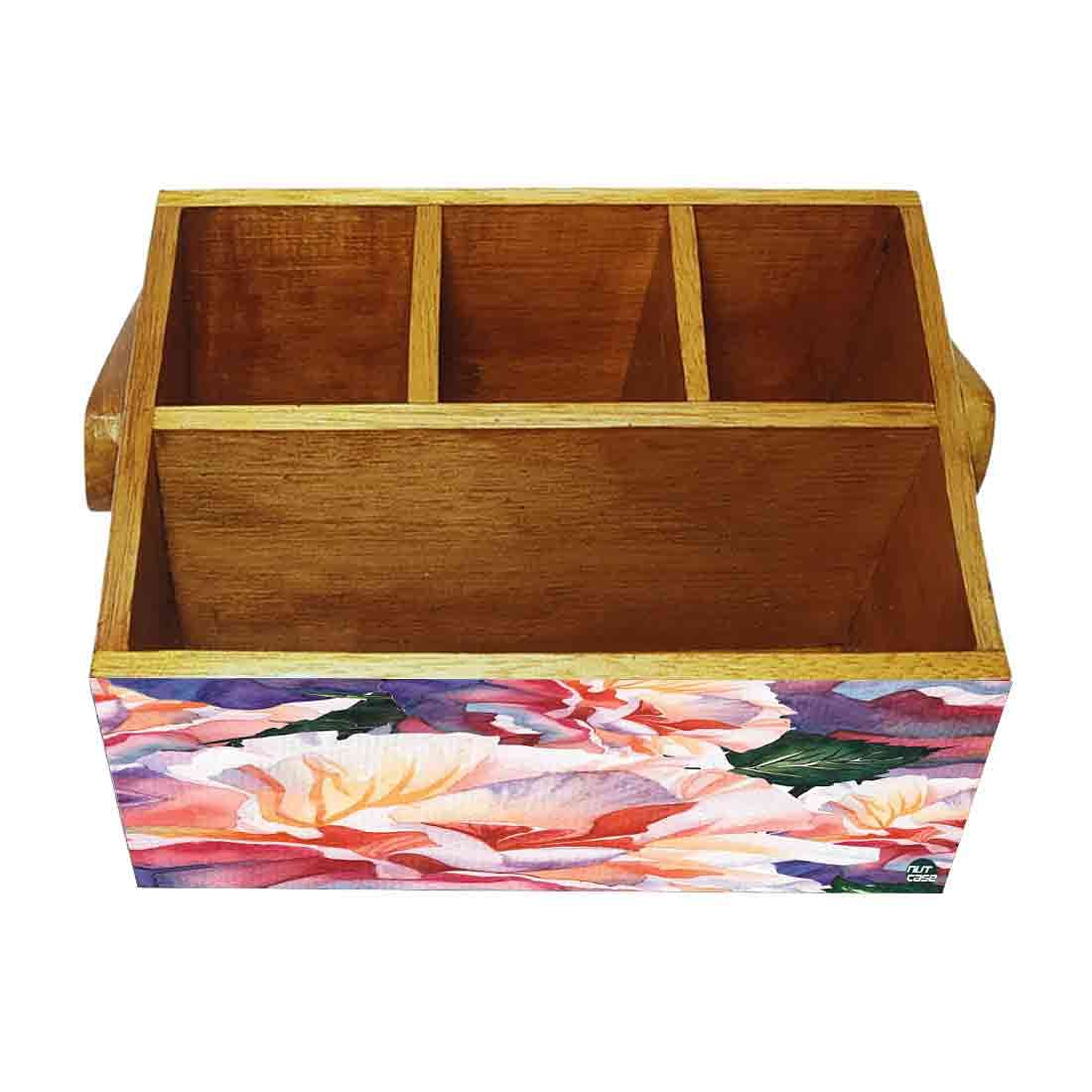 Cutlery Holder for Table Stand With Handle Spoons Napkin Organizer - Floral - Image 4