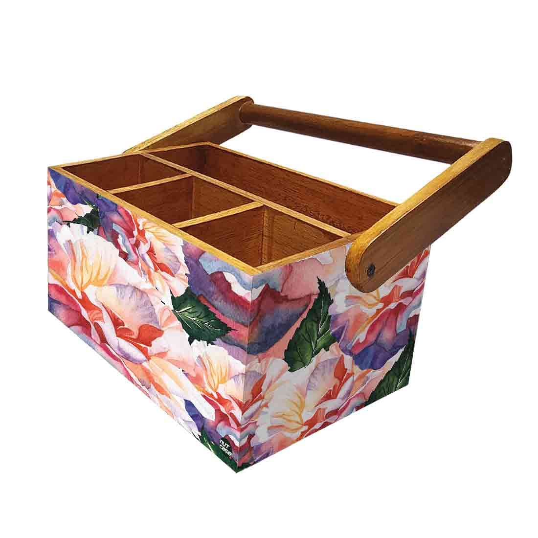 Cutlery Holder for Table Stand With Handle Spoons Napkin Organizer - Floral - Image 5