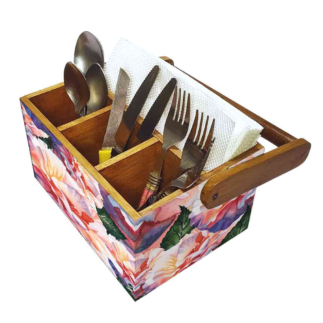 Cutlery Holder for Table Stand With Handle Spoons Napkin Organizer - Floral - Image 6