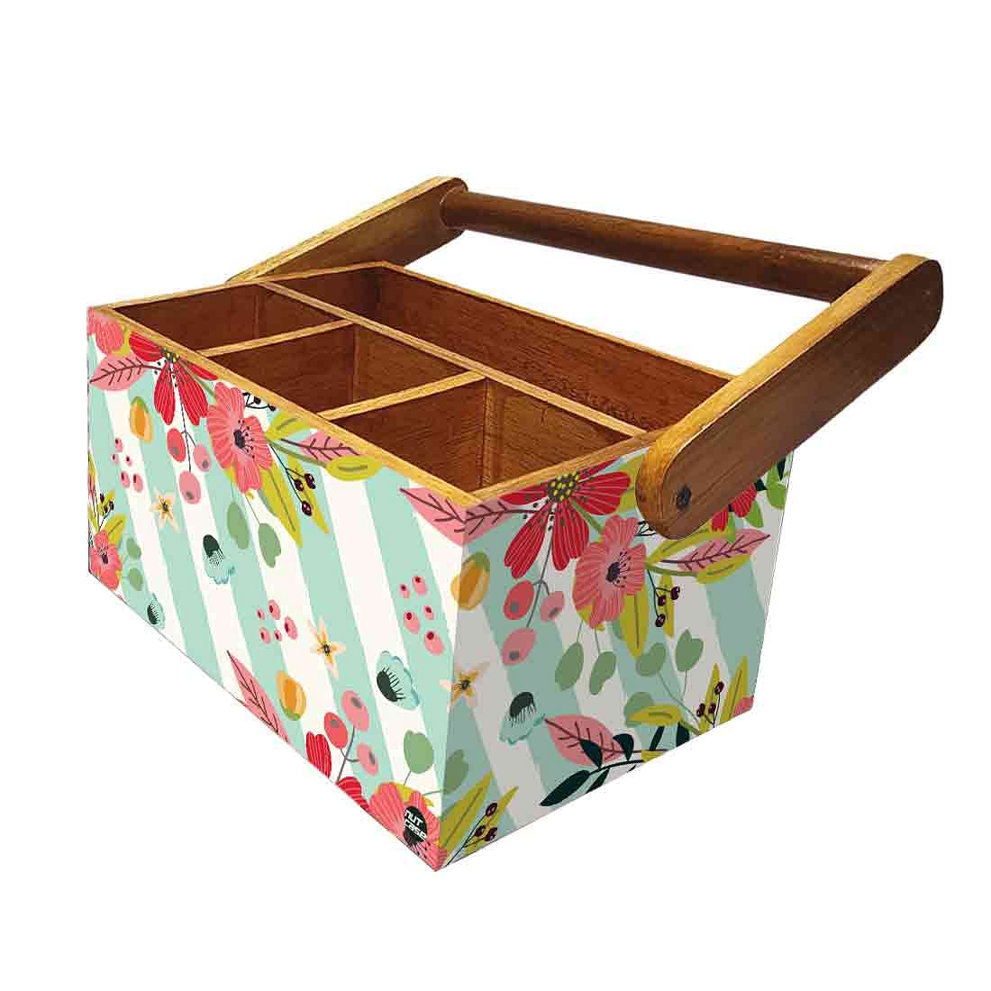 Tissue Box Holder for Dining Table Spoons Forks Organizer - Strips Floral - Image 5