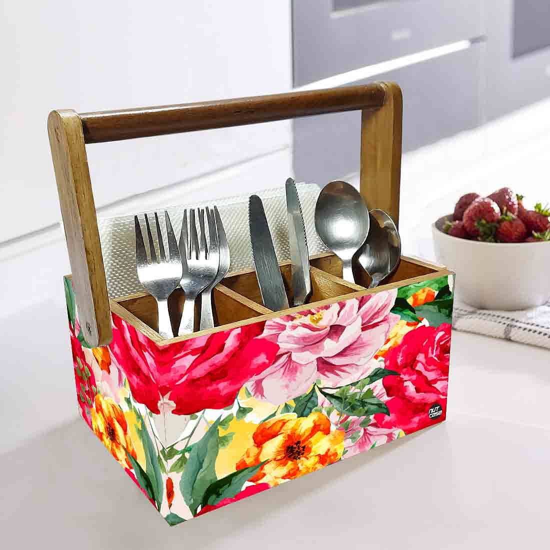 Kitchen Cutlery Holder for Dining Table Organizer Spoons - Red Rose - Image 2