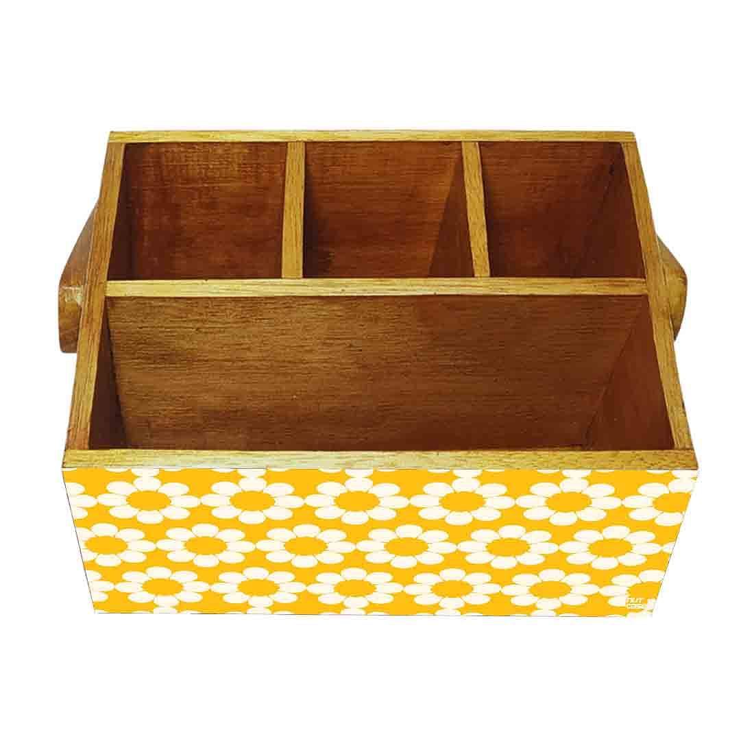 Wooden Cutlery Rack for Dining Table With Handle - Yellow Flower - Image 4