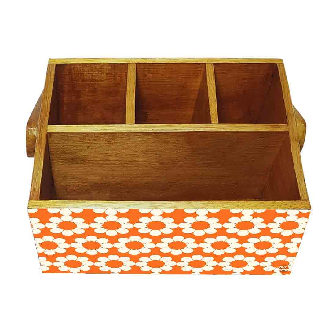 Cutlery Stand for kitchen Big Size Holder With Handle - Orange Flower - Image 4