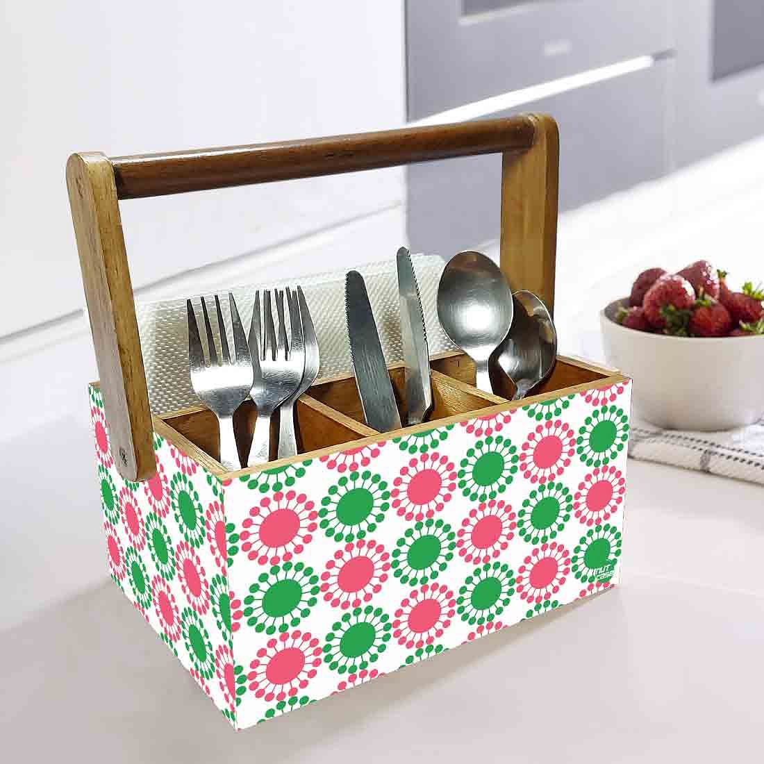Tissue Paper Holder for Table With Handle Napkin Spoons Stand - Floral - Image 2