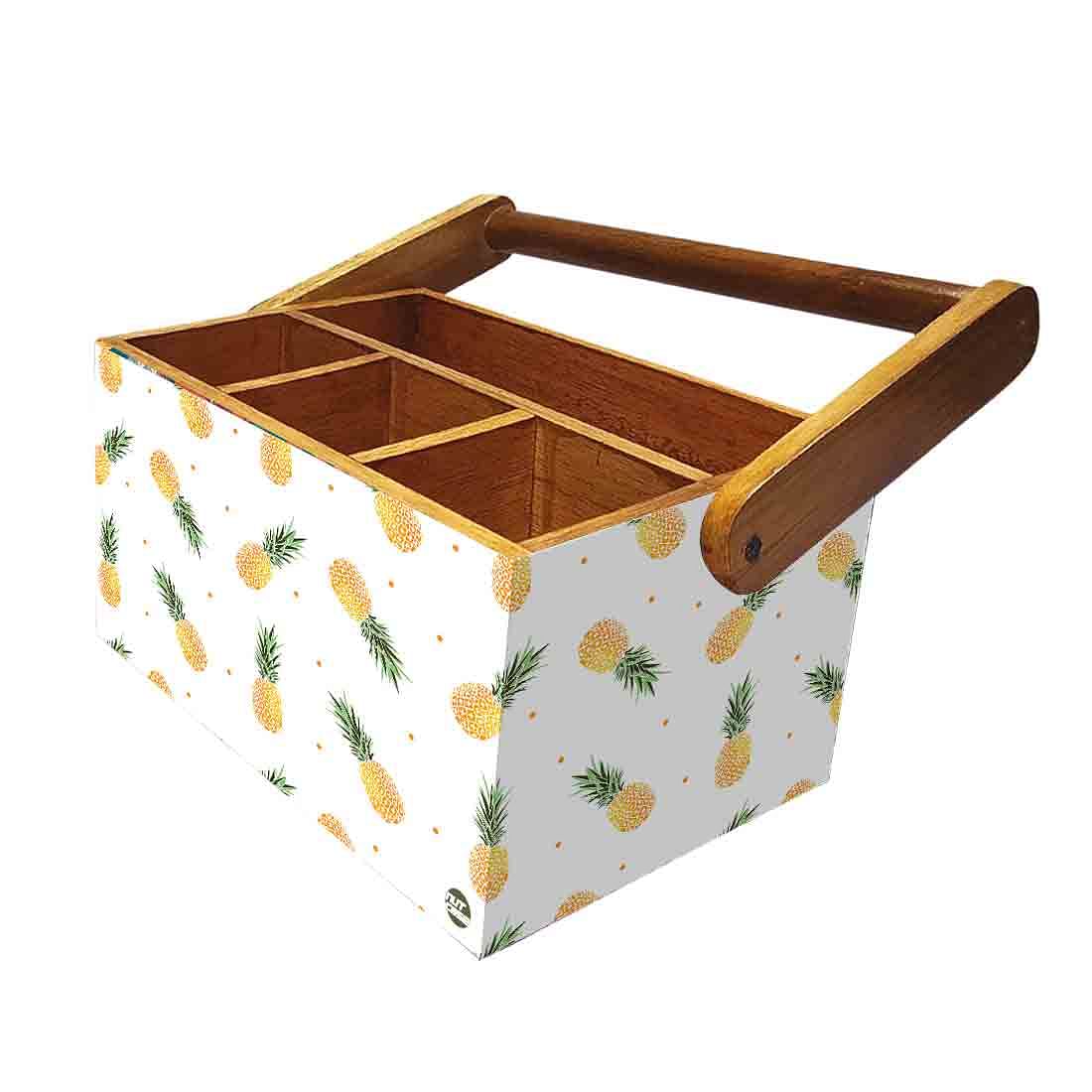 Wooden Cutlery Stand With Napkin Holder Handle for Kitchen Storage - Pineapples - Image 5