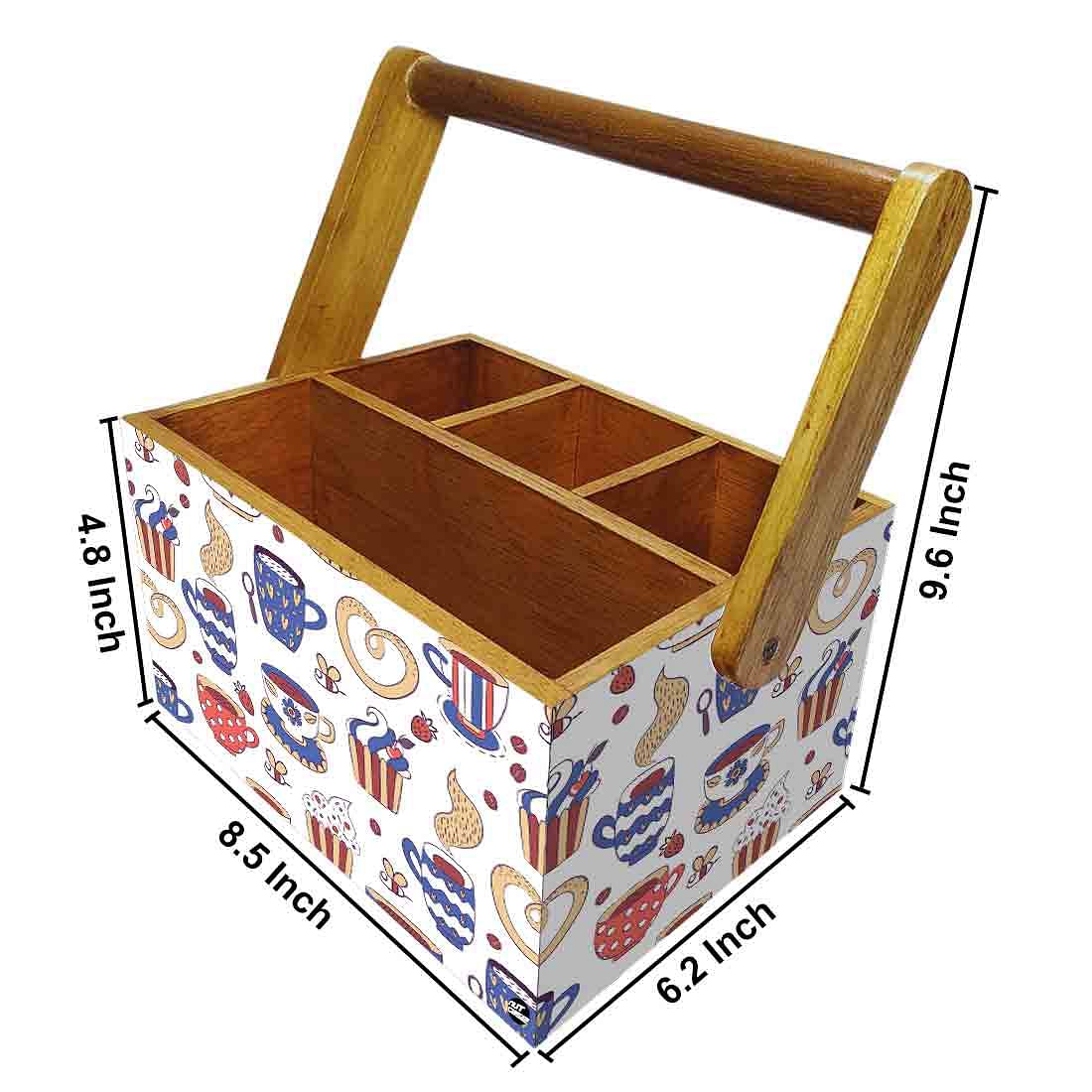 Wooden Cutlery Box for Storage With Handle Spoons Napkin Stand - Tea Cup - Image 3