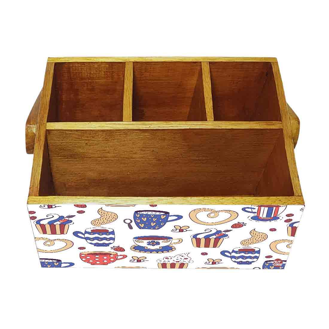 Wooden Cutlery Box for Storage With Handle Spoons Napkin Stand - Tea Cup - Image 4
