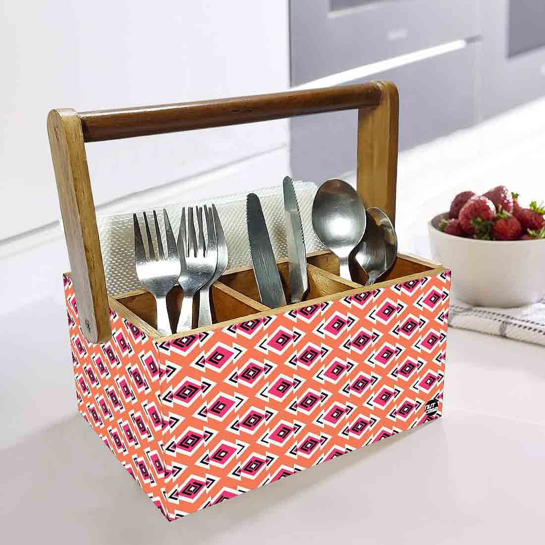 Teak Wood Cutlery Stand for Dining Table With Handle Spoon Stand  - Hexa - Image 2