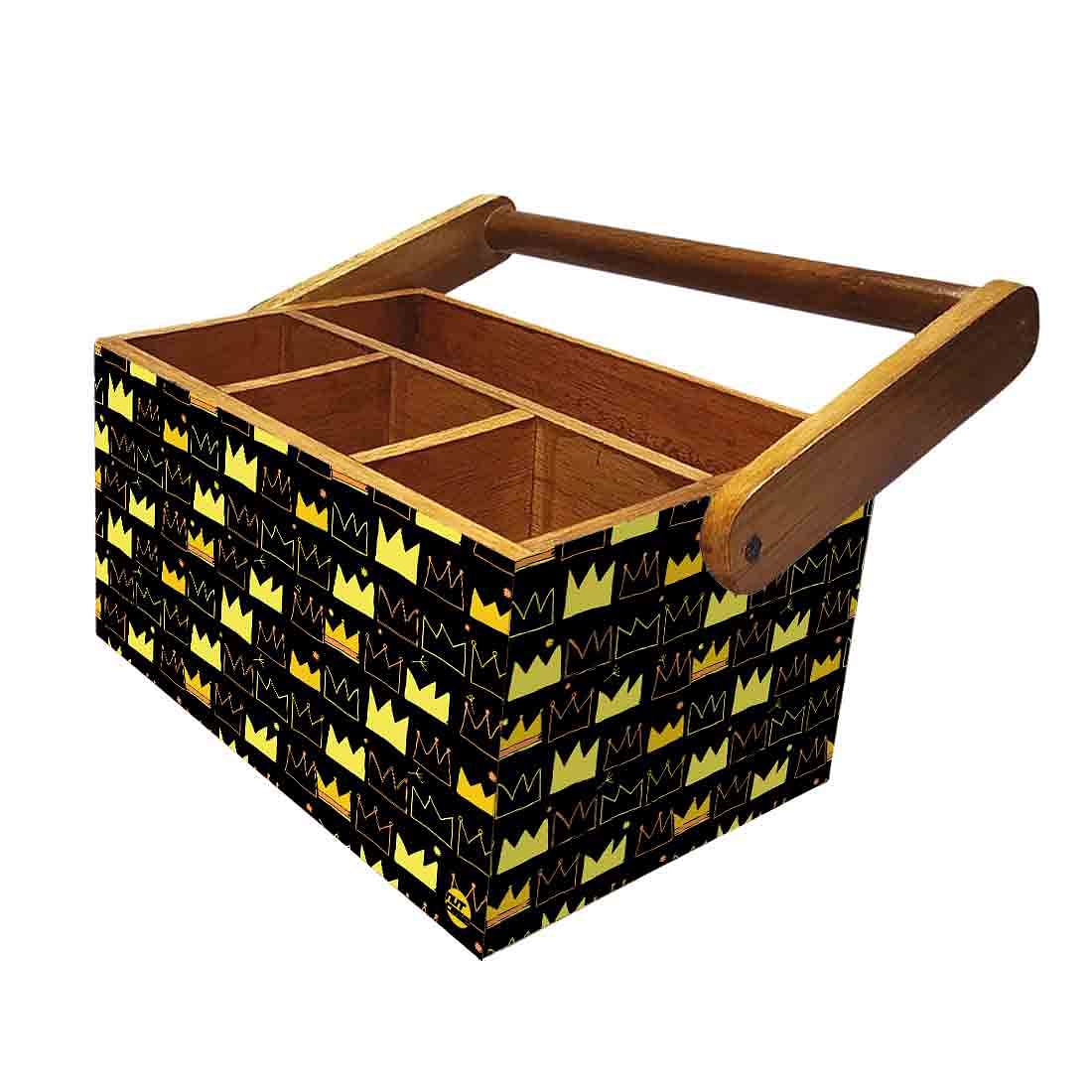 Cutlery Holder for Dining Table With Handle Wooden Organizer - Crown - Image 5