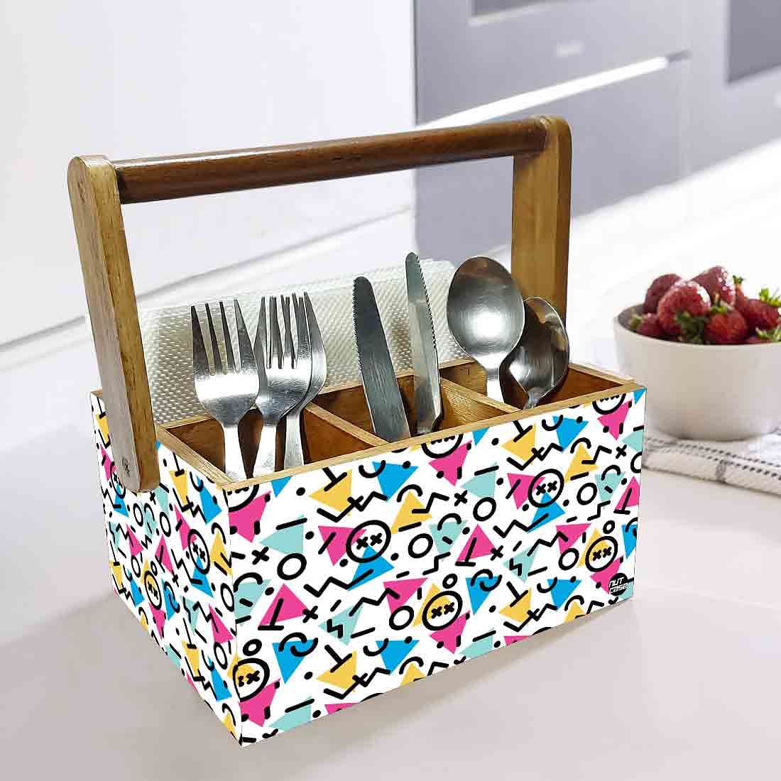 Small Spoon and Fork Holder for Restaurant With Handle - Geometrical Signs - Image 2