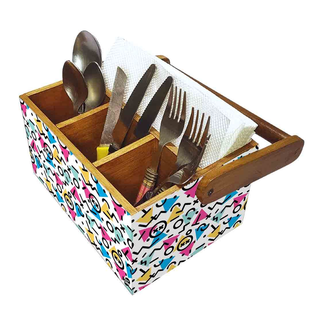 Small Spoon and Fork Holder for Restaurant With Handle - Geometrical Signs - Image 6