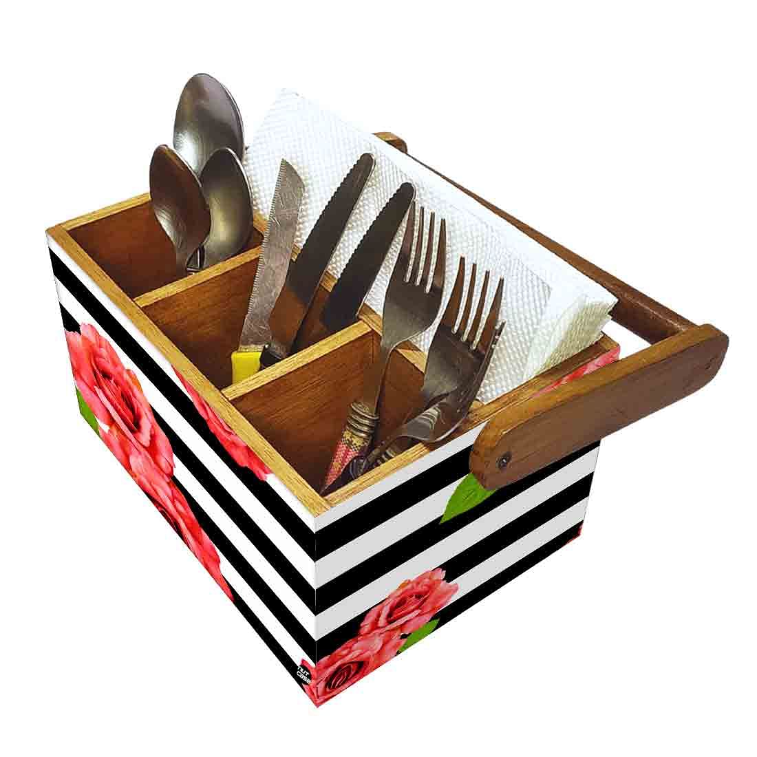 Restaurant Silverware Holder With Handle for Spoons Forks Knives Tissue - Floral Strips - Image 6