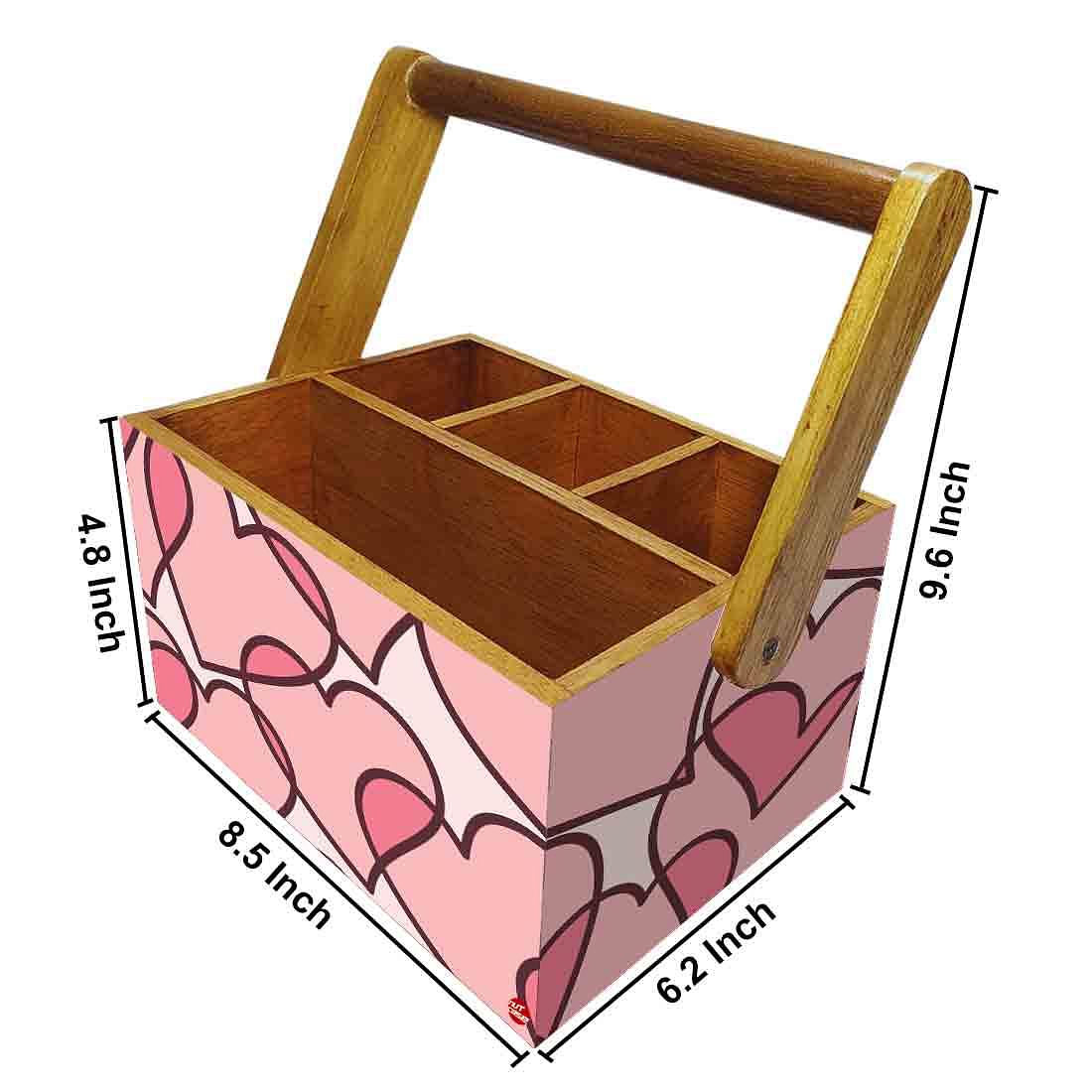 Wooden Cutlery Holder With Handle for Kitchen Storage - Pink Heart - Image 3