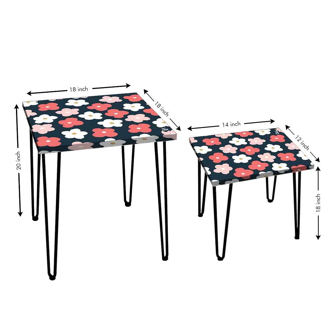 Nesting Table Set Of 2 Nest of Tables for Living Room - Pink White Flower - Image 3