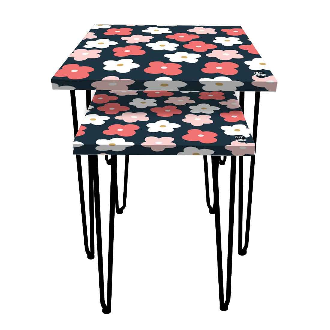 Nesting Table Set Of 2 Nest of Tables for Living Room - Pink White Flower - Image 4