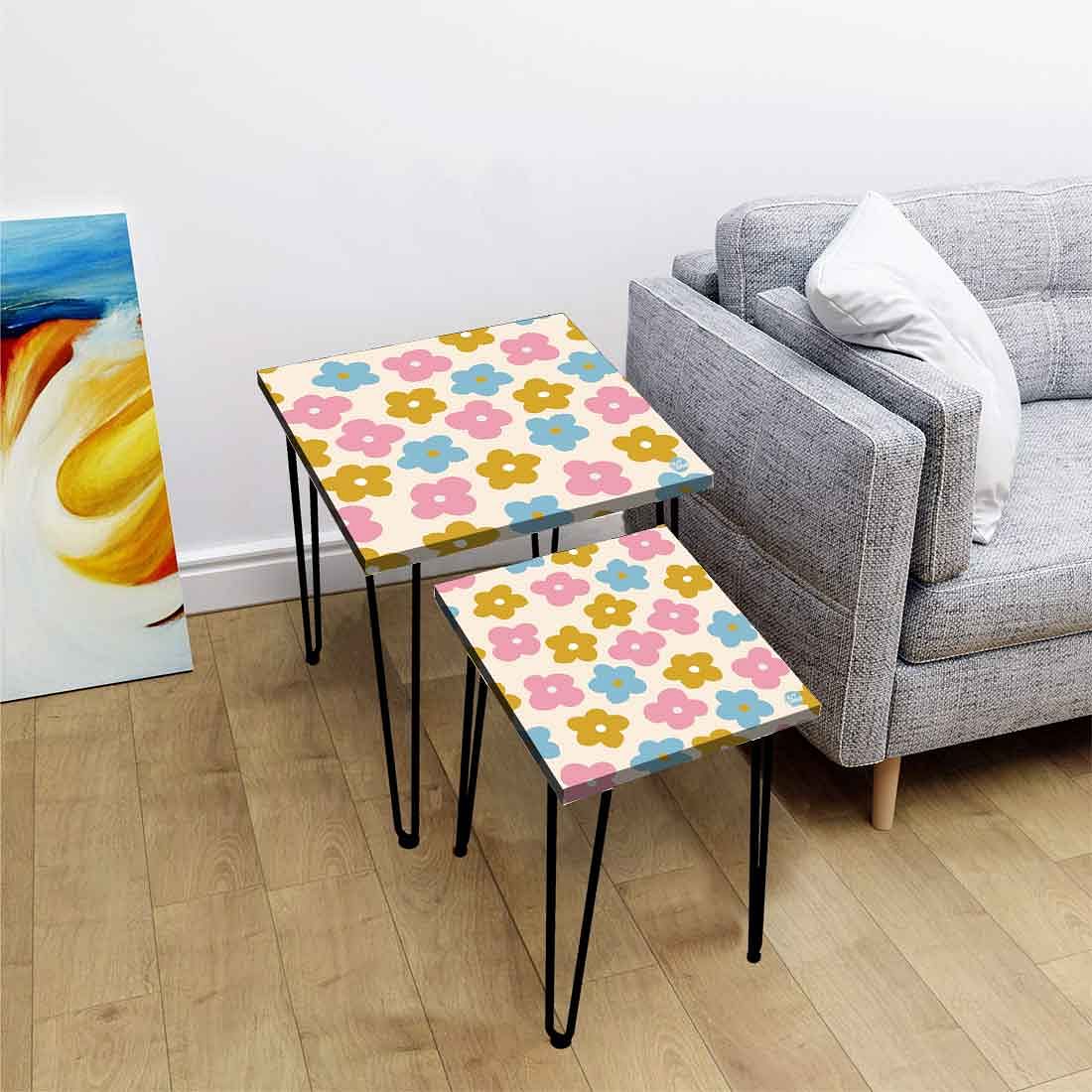Designer Nesting End Tables Modern Decor Side Table for Home - Colorful Flower