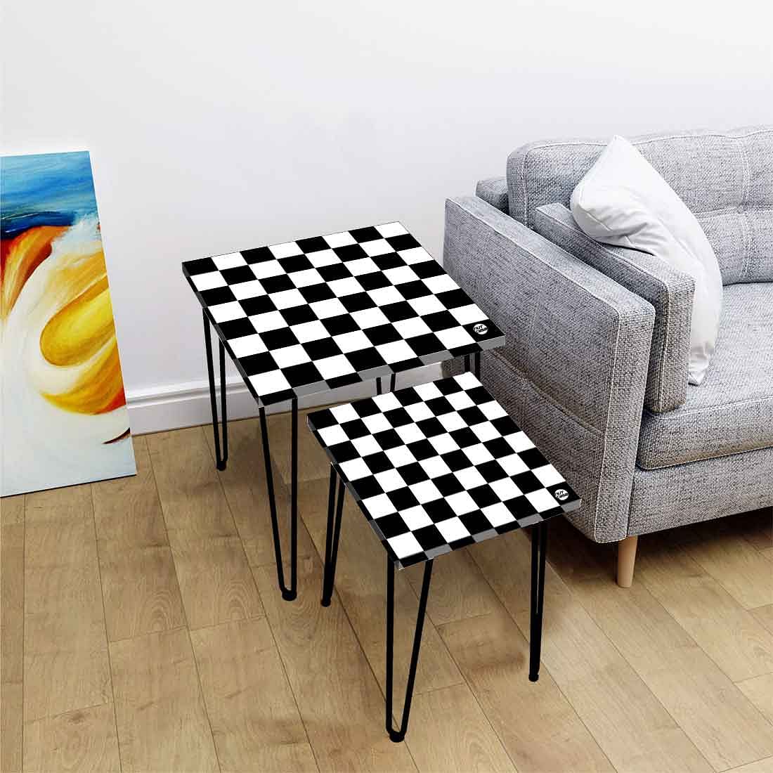Beautiful Small Nesting Side Tables Set of 2 - Black White Check