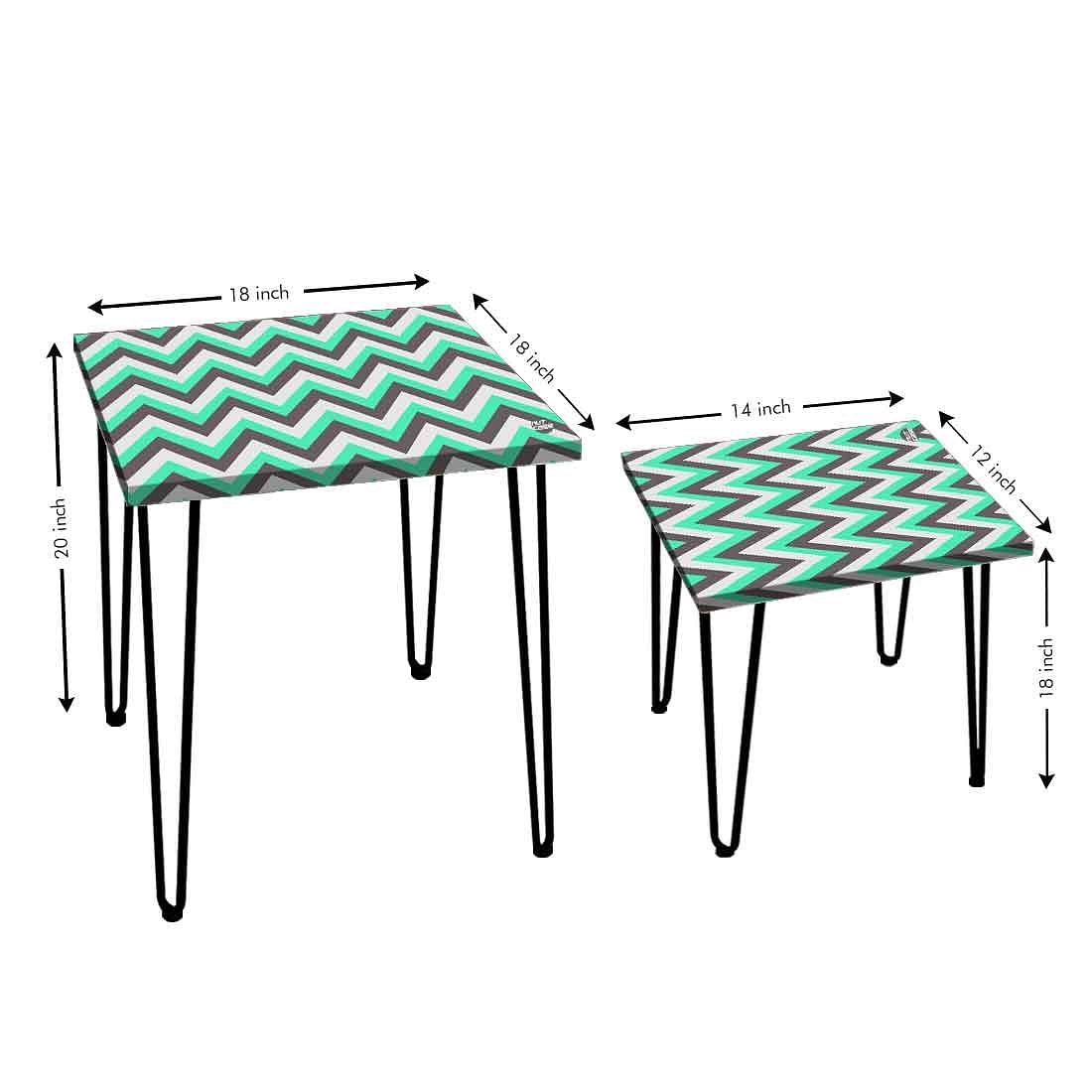 Corner Nest of Tables Set of 2 With Printed Mint And Gray Chevron on Top Online - Image 4