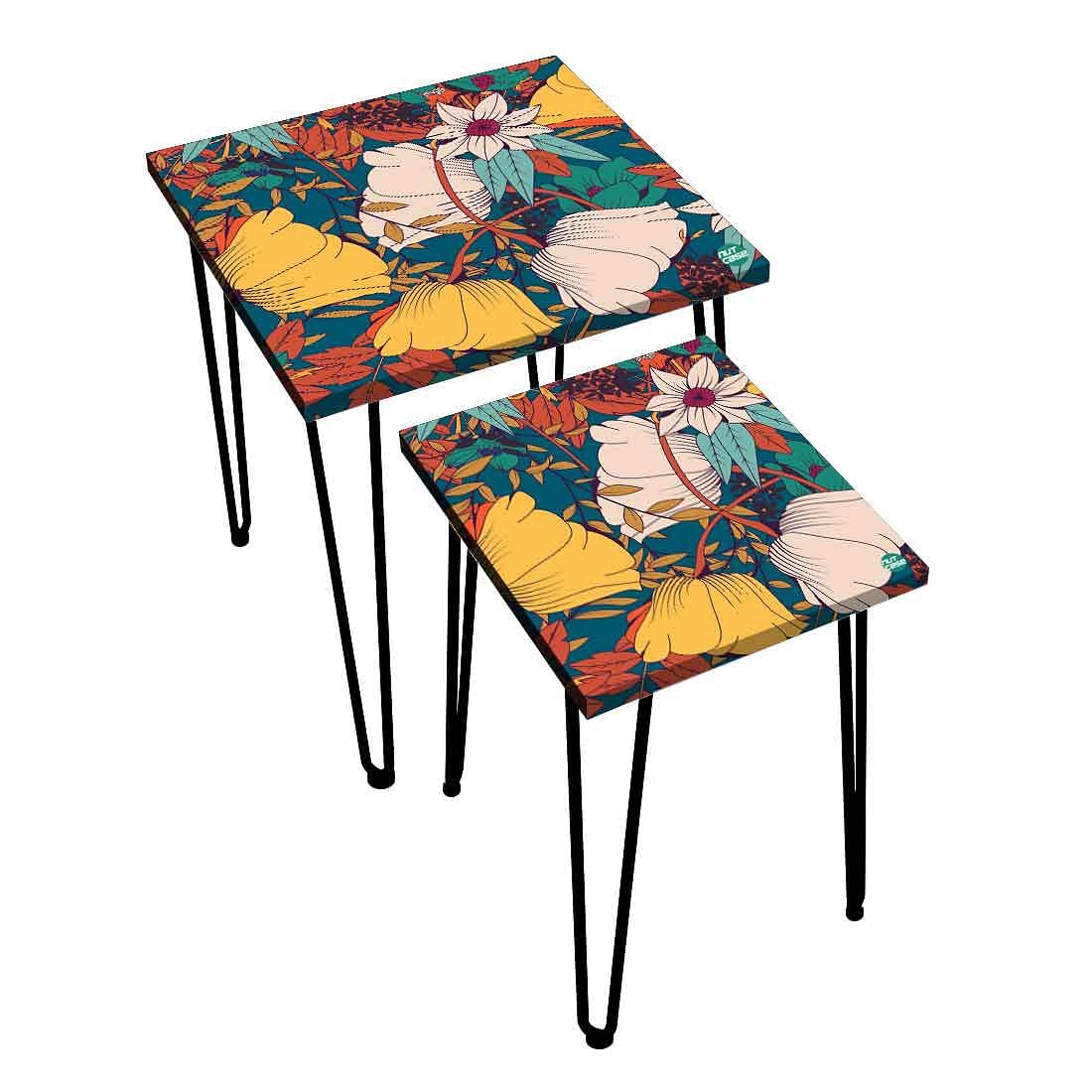 Designer Printed 2 Piece Nest Tables for Home Office and Outdoor - Yellow Flower - Image 3