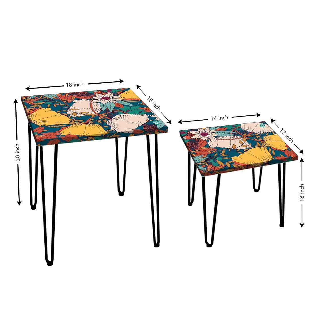 Designer Printed 2 Piece Nest Tables for Home Office and Outdoor - Yellow Flower - Image 4