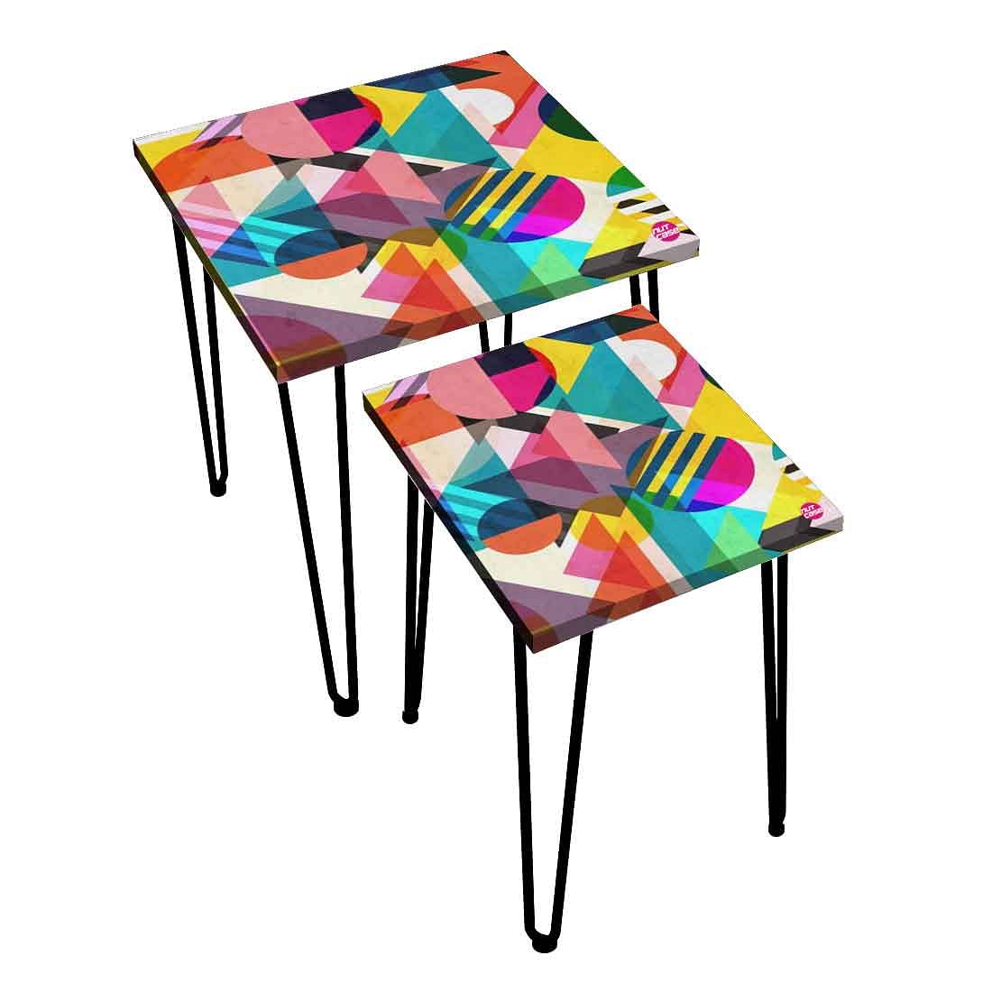 Square Nesting Tables 2 for Living Room & Balcony - Geometric Pattern
