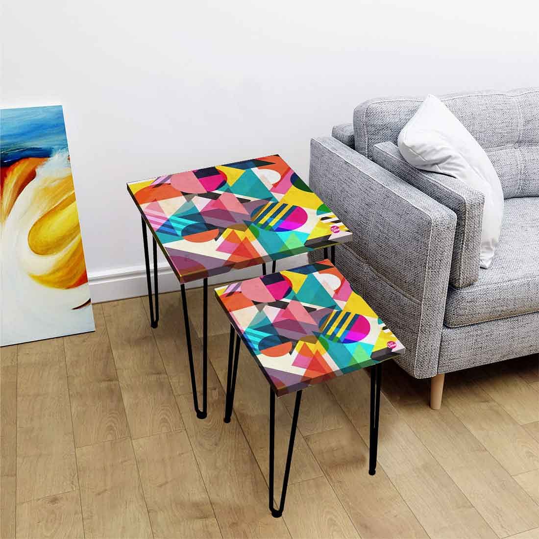 Square Nesting Tables 2 for Living Room & Balcony - Geometric Pattern - Image 2