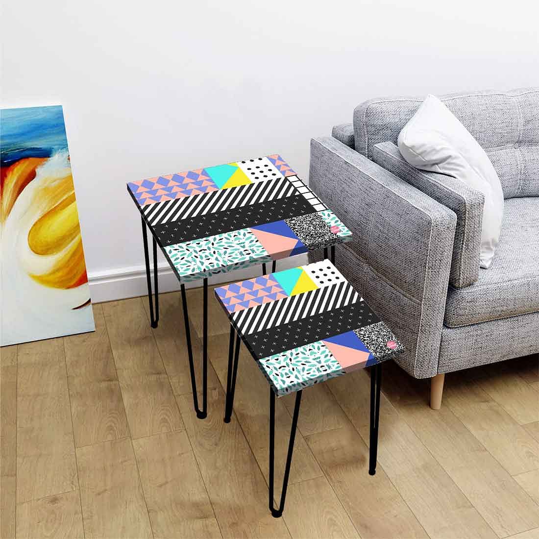 Modern Set of Two Nesting Tables for Living Room & Balcony - Line Pattern - Image 2