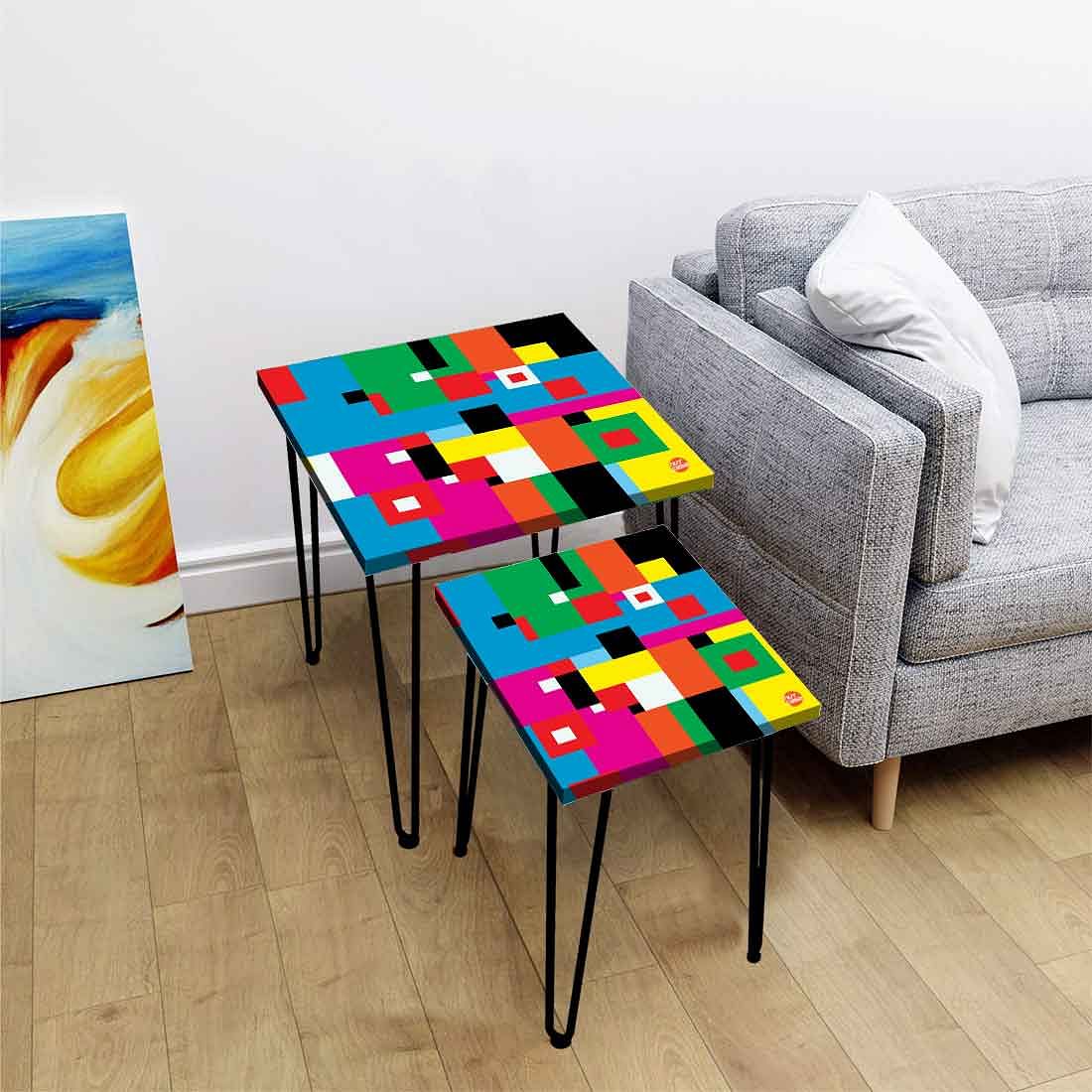 Large & Small Sized Set of 2 Nesting Table for living Room - Colorful Pattern - Image 2