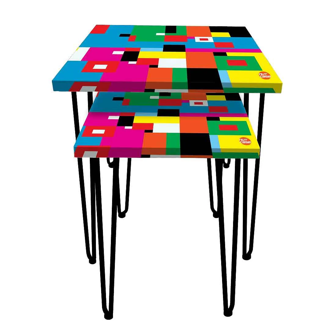 Large & Small Sized Set of 2 Nesting Table for living Room - Colorful Pattern - Image 4