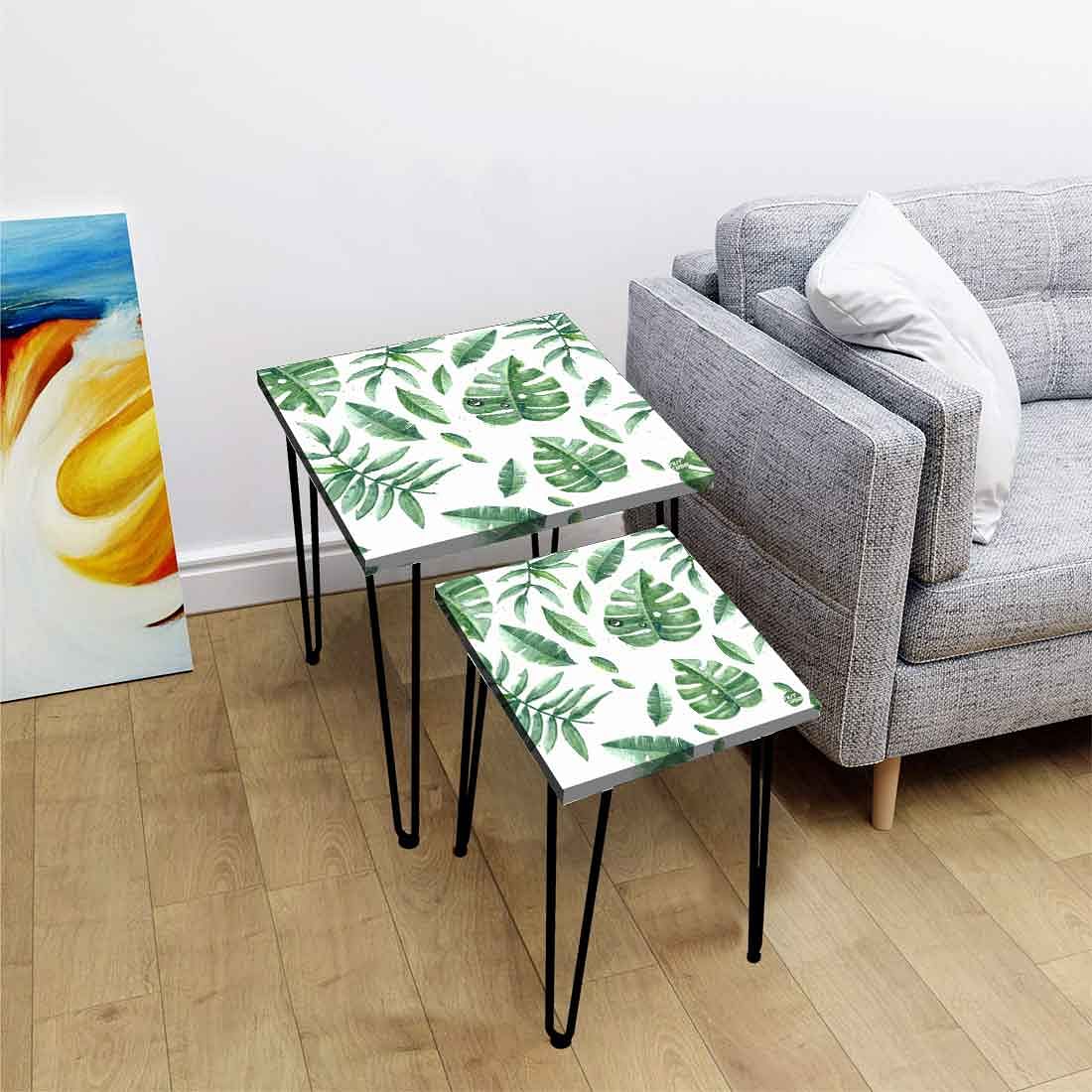 Stable Nesting End Tables for Living Room Bedside Table - Monstera Leaves - Image 2