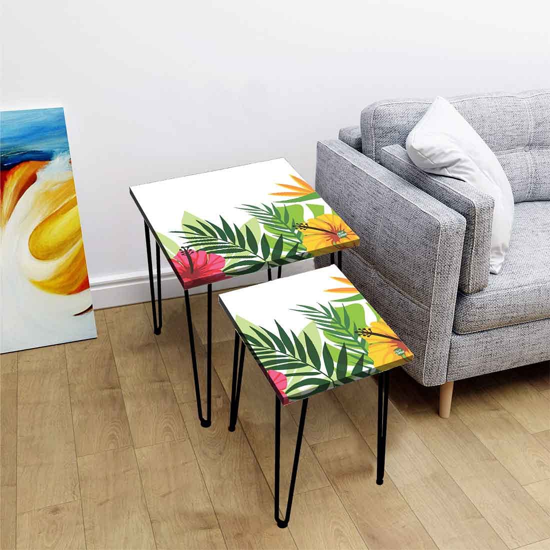 Designer Nest of Two Tables for Side Table Living Room & Bedroom - Hibiscus