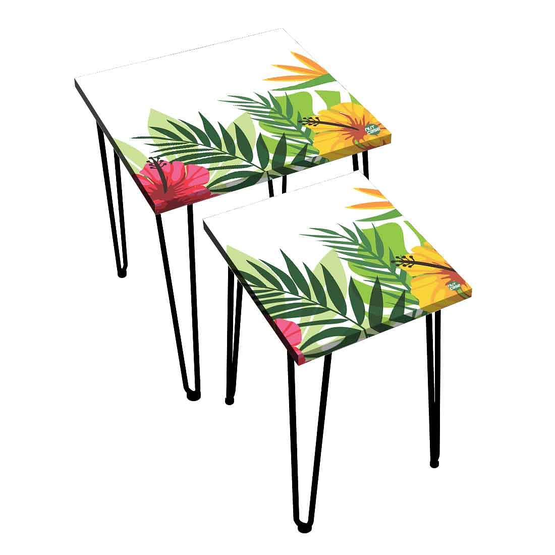 Designer Nest of Two Tables for Side Table Living Room & Bedroom - Hibiscus - Image 3