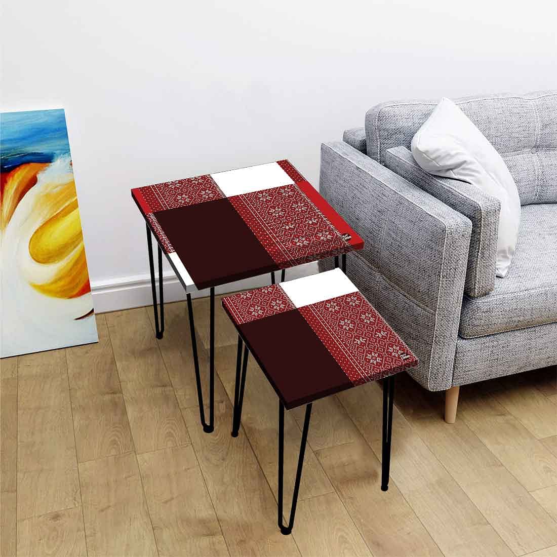 Large & Medium Sized Set of 2 Nesting Table for living Room - Box Pattern - Image 2