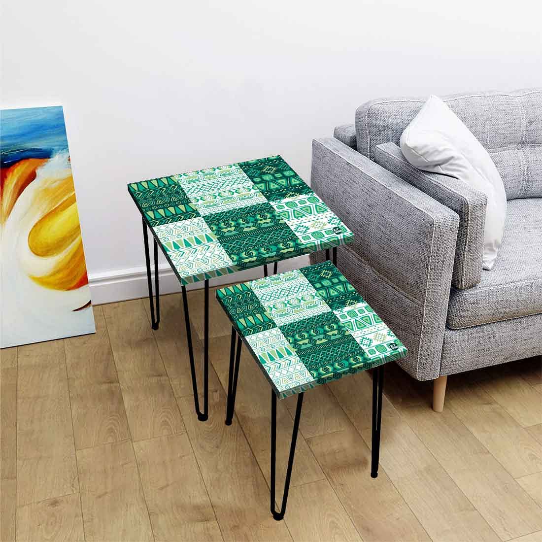 Nest Two Tables for Office Tea & Coffee Side Table - Green Pattern - Image 2