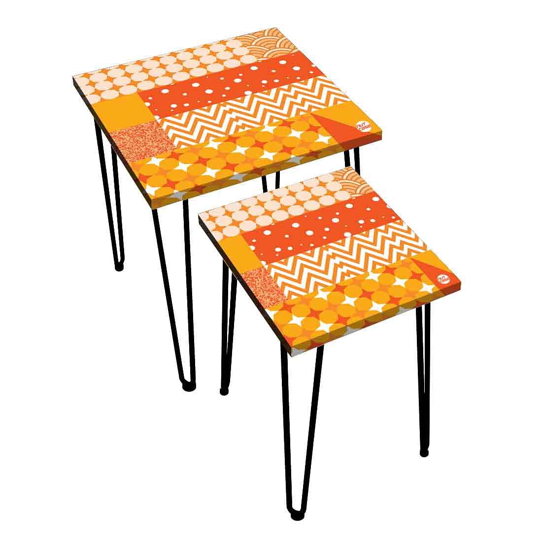 Nesting Tables Set of 2 for Home & Office Coffee Stand - Yellow Pattern