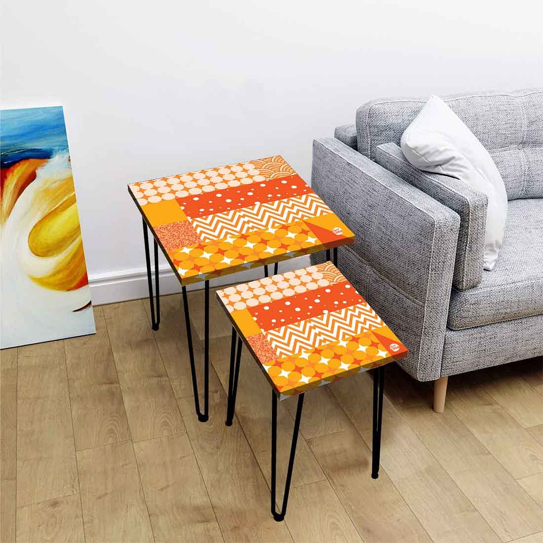 Nesting Tables Set of 2 for Home & Office Coffee Stand - Yellow Pattern - Image 2