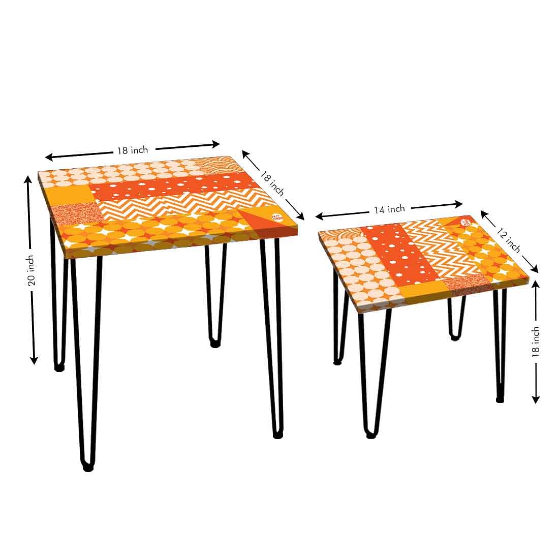 Nesting Tables Set of 2 for Home & Office Coffee Stand - Yellow Pattern - Image 3