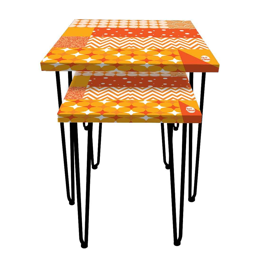Nesting Tables Set of 2 for Home & Office Coffee Stand - Yellow Pattern - Image 4