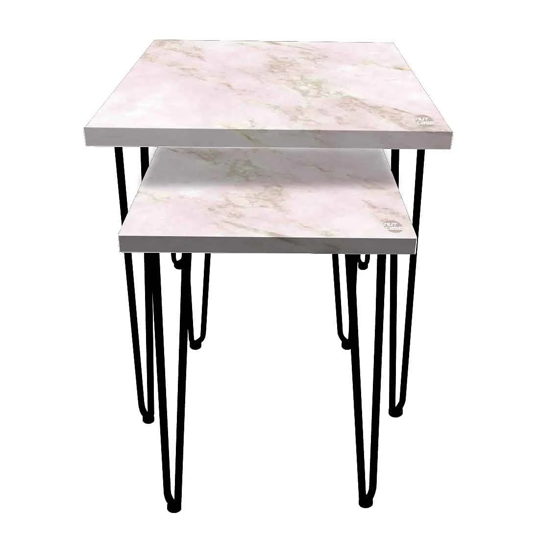Nesting Tables Coffee Table for Living Room Balcony Set of 2 - Pink Marble - Image 2