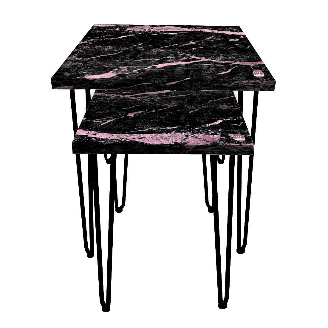 Cool Marble Nesting Side Tables for Home Kitchen Set of 2 - Pink & Black - Image 2