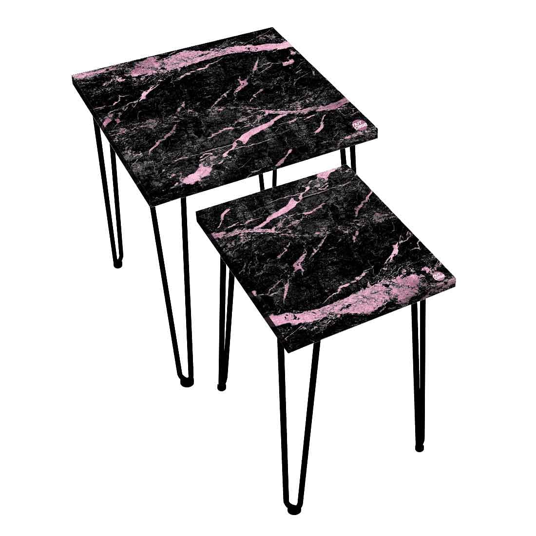 Cool Marble Nesting Side Tables for Home Kitchen Set of 2 - Pink & Black - Image 3