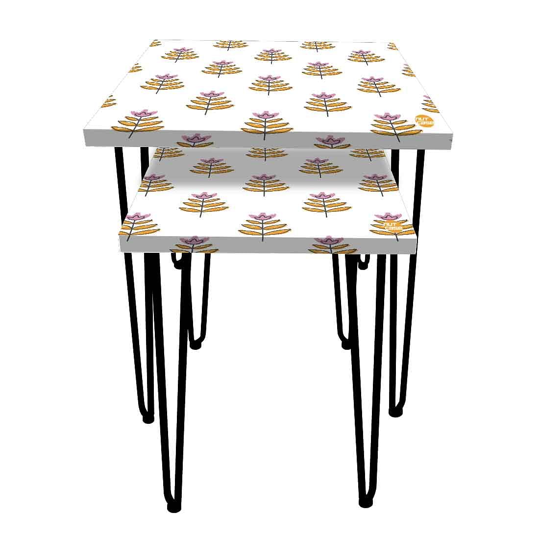 Modern Set of Two Nesting Tables for Living Room Home Decor - Ethnic Leaf - Image 4