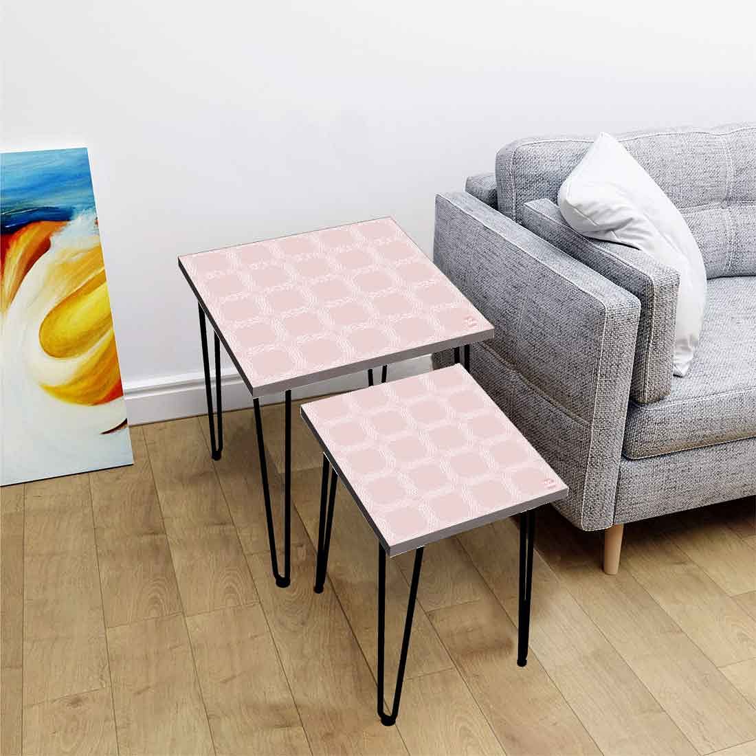 Nest of 2 Set Stool Nesting Bedside Table for Bedroom - Designer Pattern - Image 2