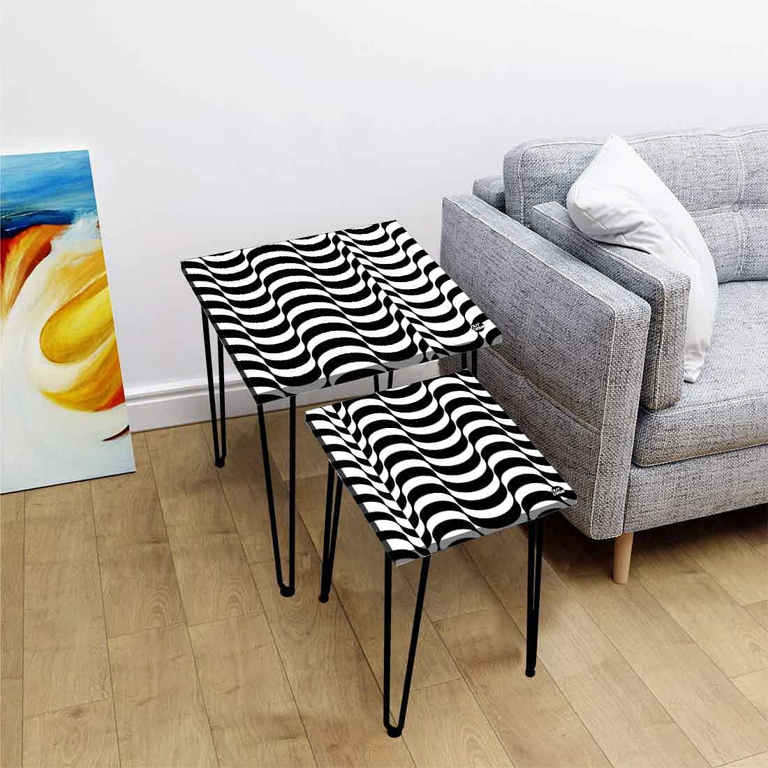 Nest of Table Set of 2 for Office & Balcony Side Stool - Waves - Image 2