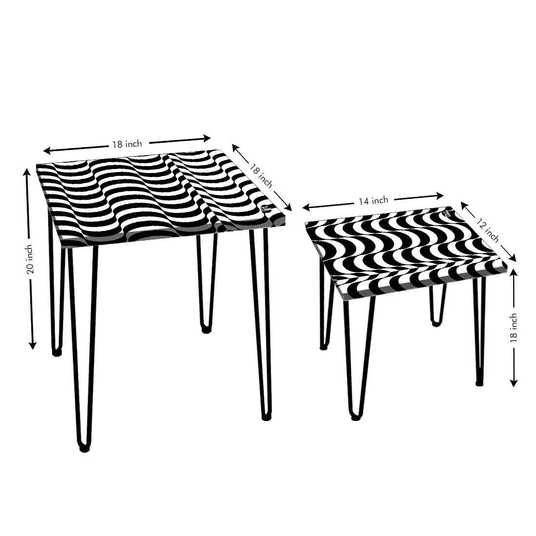 Nest of Table Set of 2 for Office & Balcony Side Stool - Waves - Image 3