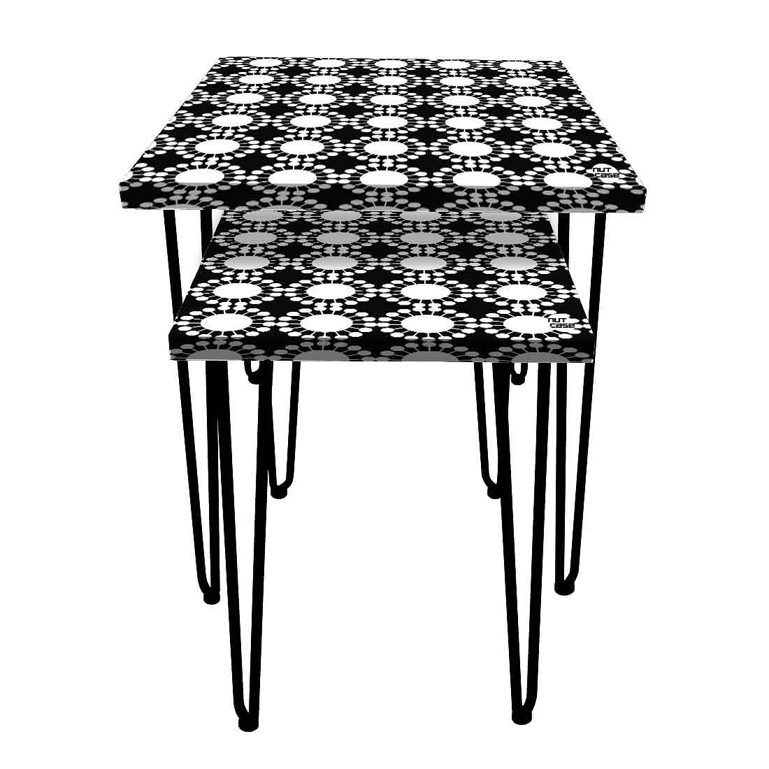 Designer Nesting Tables for Balcony Office Set of 2 - White Circle - Image 2
