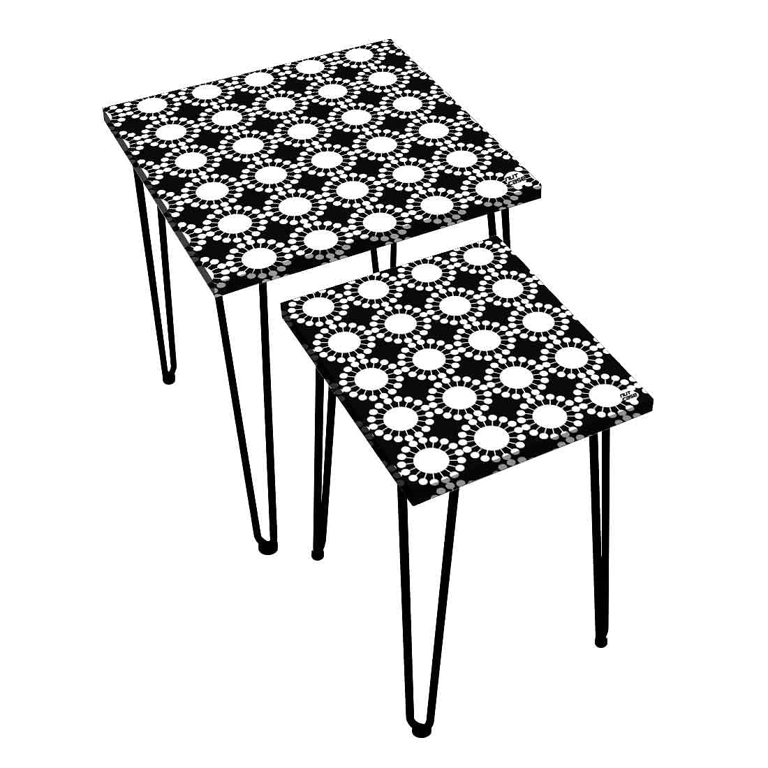 Designer Nesting Tables for Balcony Office Set of 2 - White Circle - Image 3