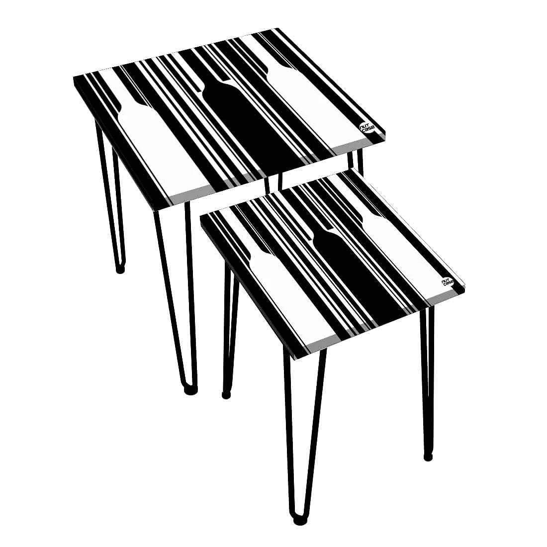 Nesting Table Modern Coffee Tea for Living Room & Balcony - Black White Pattern